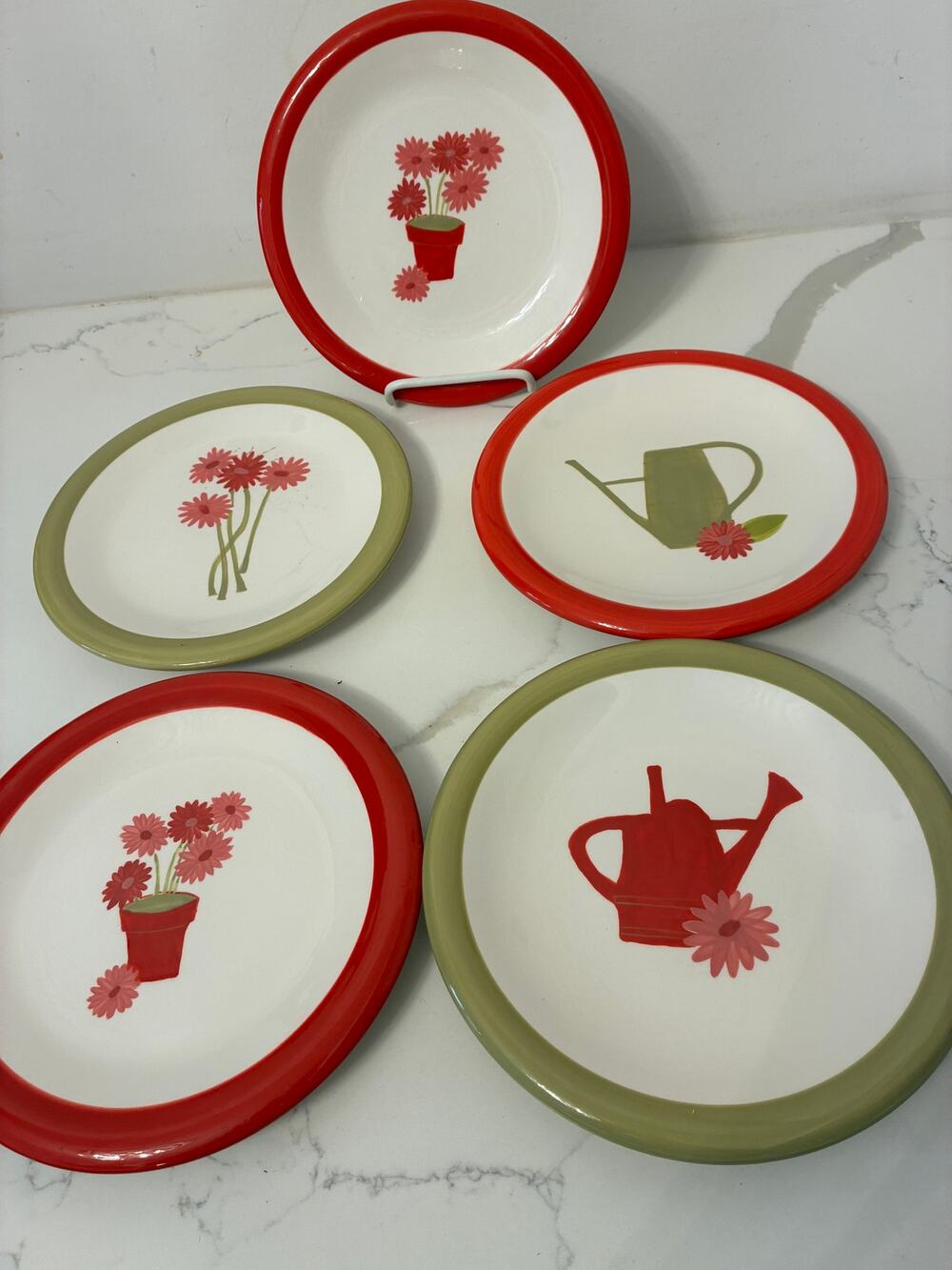 Tag Plates Appetizer/Dessert Set of 5 Ceramic Hand Painted Cottage Farmhouse